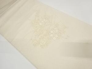 アンティーク　汕頭刺繍扇に草花模様袋帯（材料）